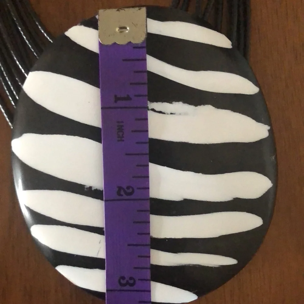 Black and White Zebra Resin Pendant Multi-Strand Necklace
